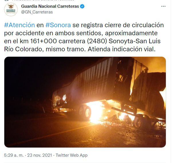 Última Hora Accidente carretera Sonoyta San Luis Río Colorado cierre