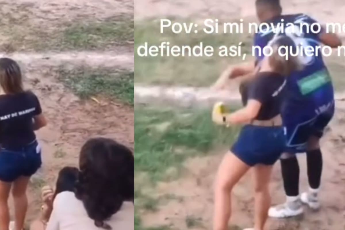 TikTok: Novia defiende a su pareja en un partido de fútbol con un golpe al equipo contrario