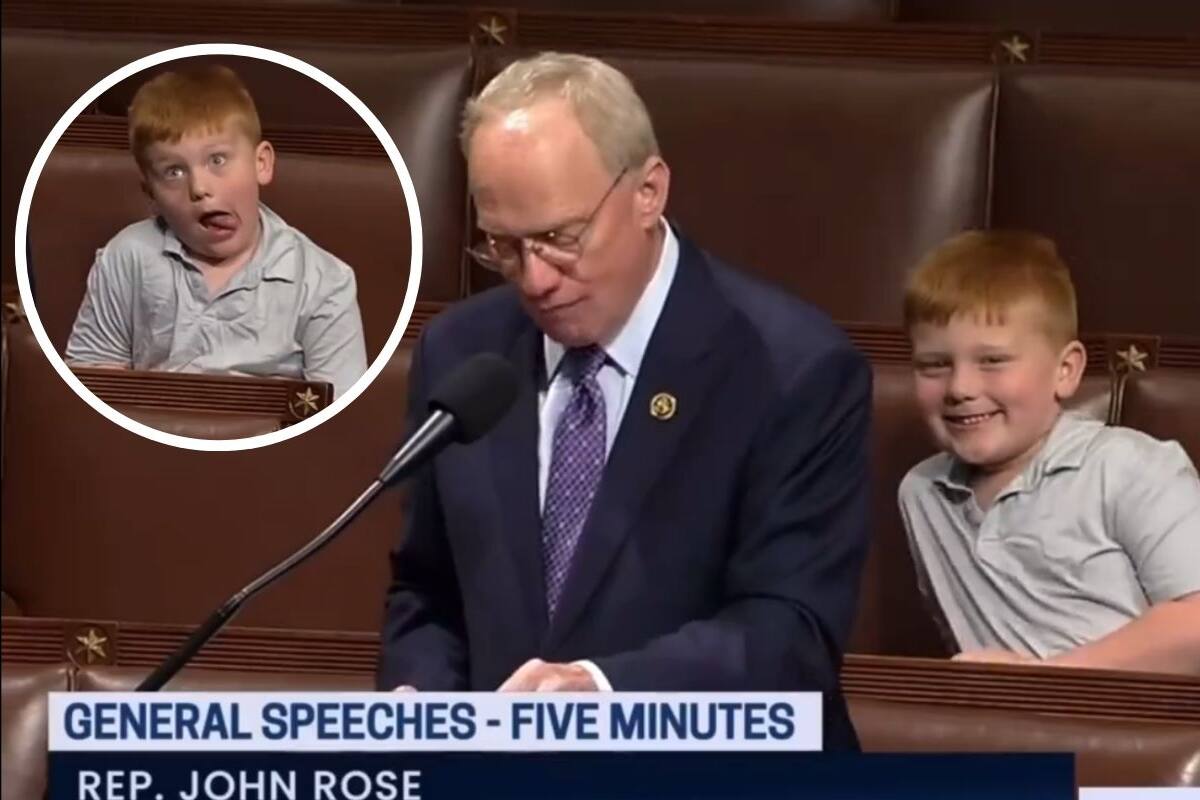 VIDEO: Congresista lleva a su hijo a asamblea y este no deja de hacer caras graciosas durante su discurso