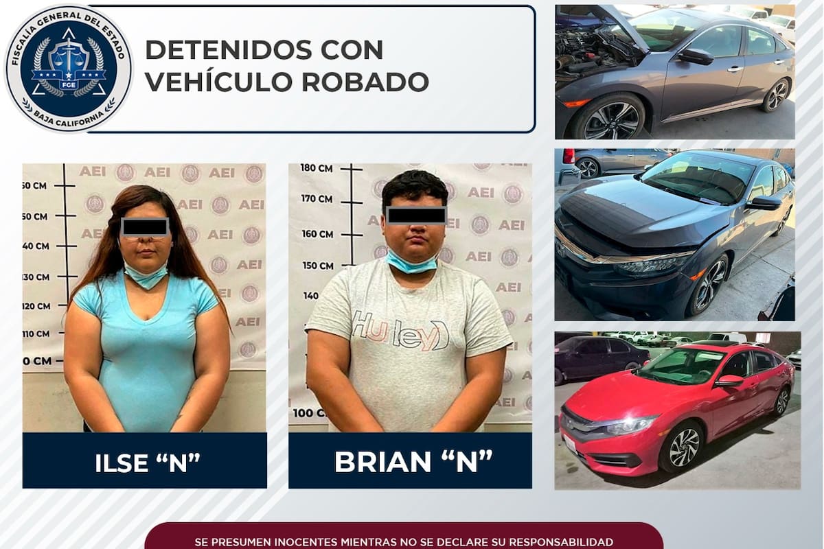 Pareja es arrestada en poder de un auto robado