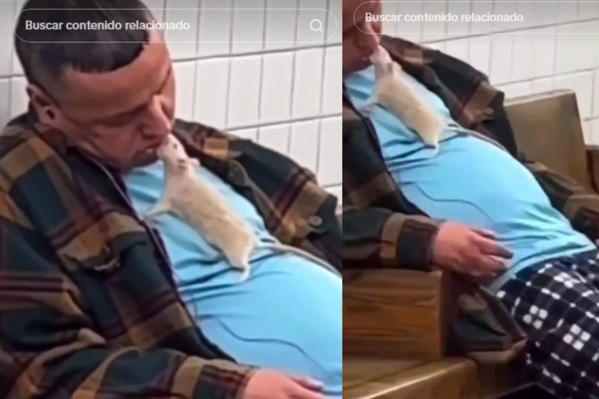 Hombre se queda dormido en público y un ratón aprovecha para darle un beso | VIDEO