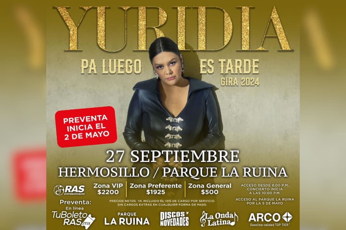 Yuridia anuncia concierto en Hermosillo como parte de su gira "Pa luego es tarde"