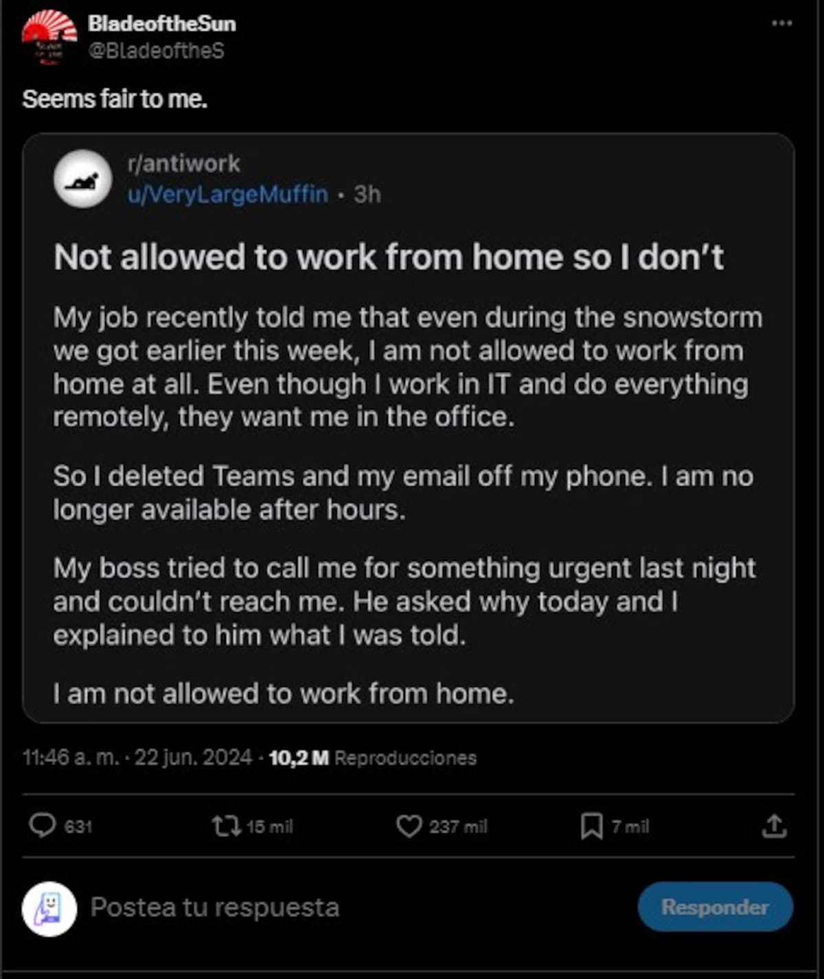 ¿Cuál habría sido tu respuesta de estar en la misma situación que el empleado? (Captura de pantalla)