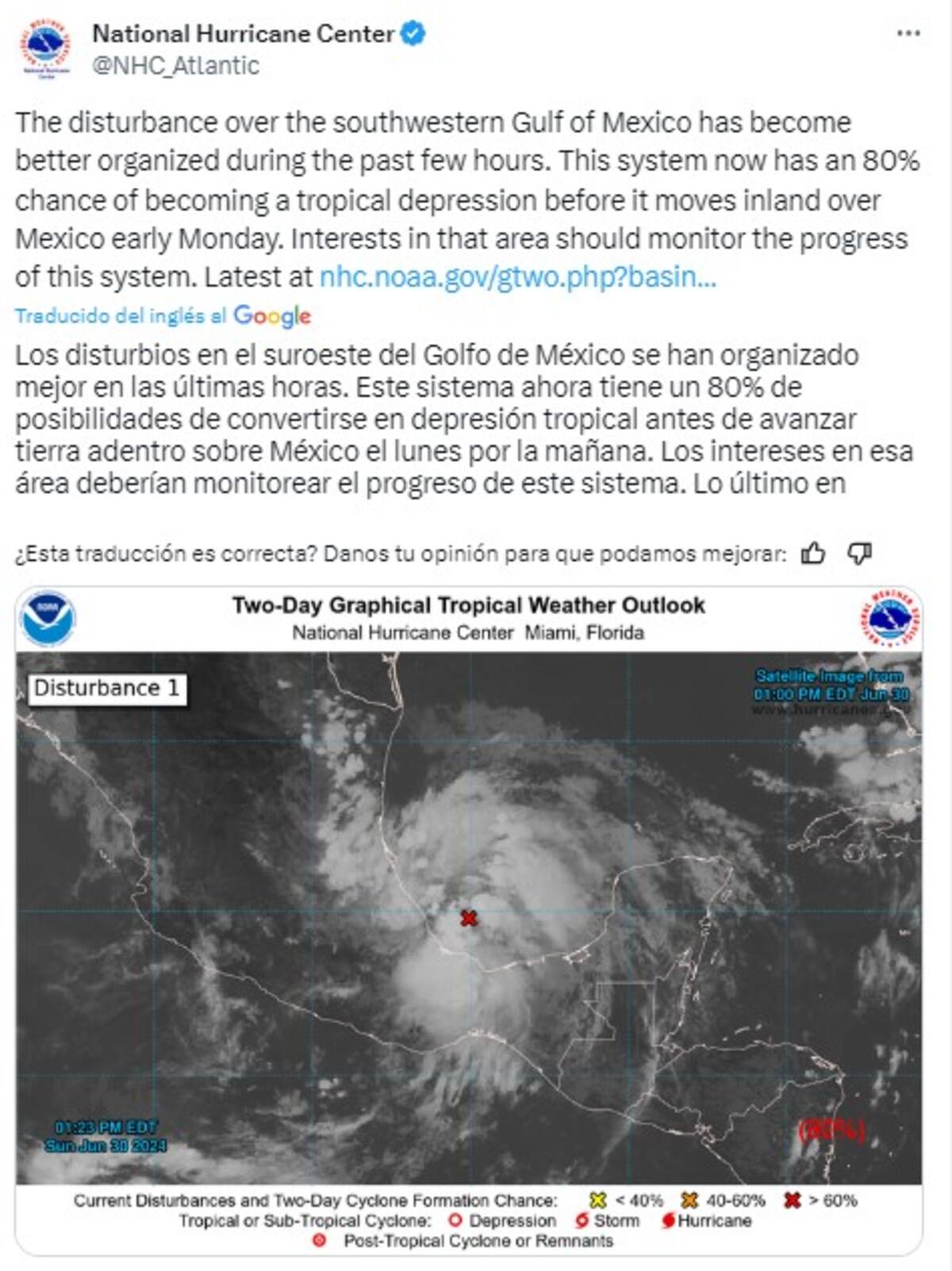 Desde EU vigilan la posible formación de un ciclón tropical en el Golfo de México.