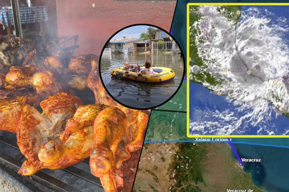 Abuelos salen en lancha inflable a comprar pollo pese a inundaciones en Tamaulipas