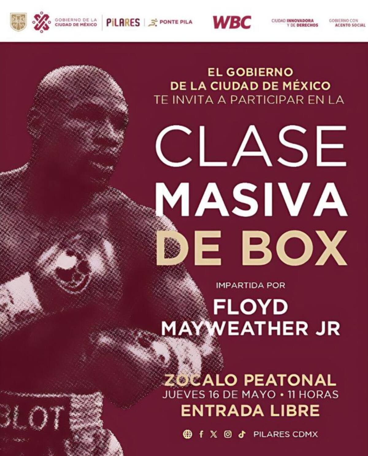 Floyd Mayweather dará una clase gratis en el Zócalo de la Ciudad de México este jueves 16 de mayo.