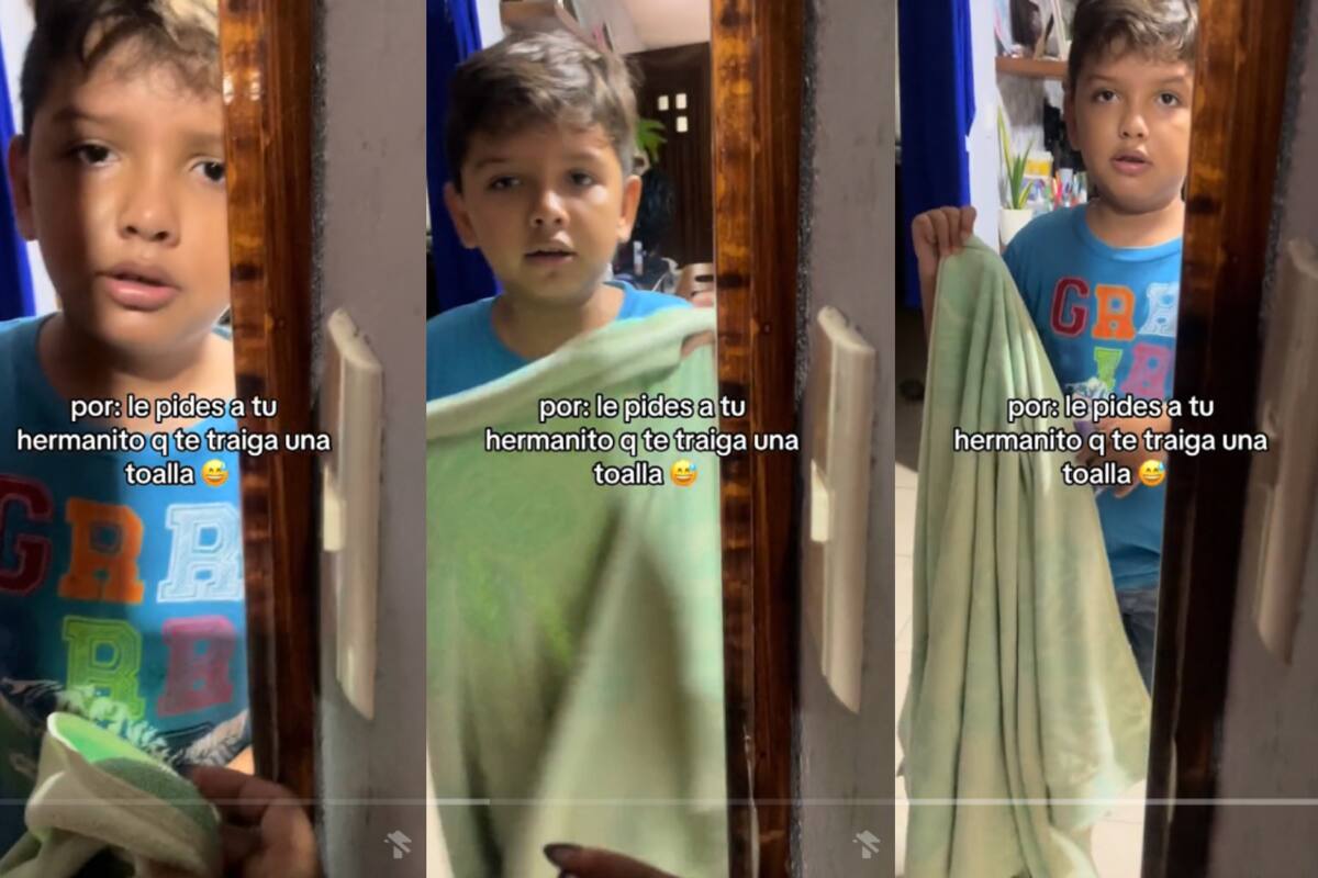 Joven le pide a su hermano menor una toalla femenina y él lleva una toalla de baño | VIRAL