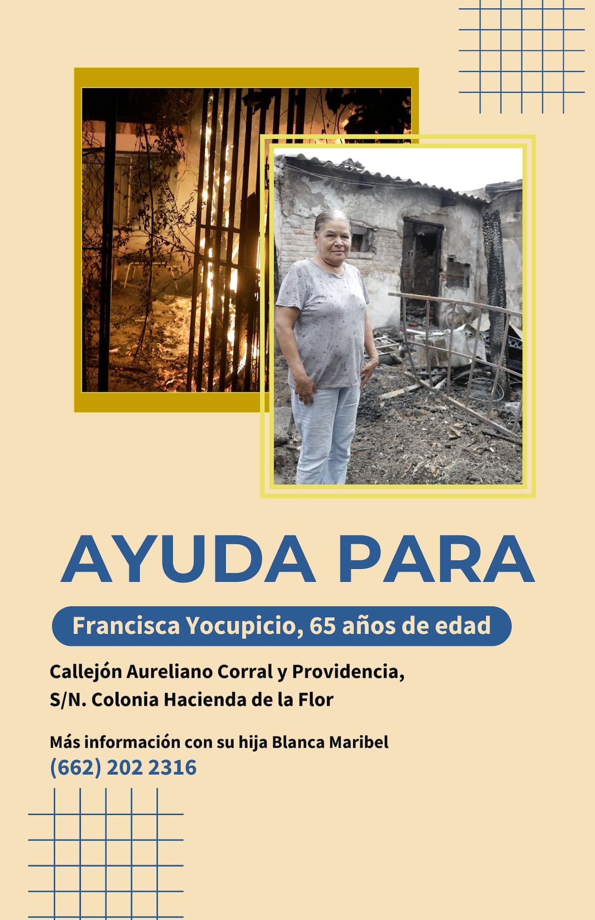Un devastador incendio consumió la casa de Francisca Yocupicio, de 65 años, dejando a ella y su familia sin hogar y sin pertenencias. Foto: Especial