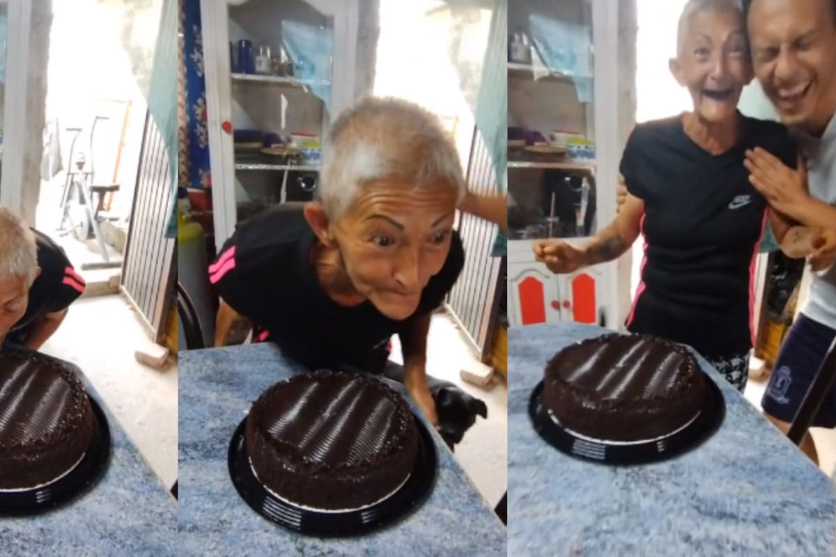 Abuelita casi sufre una caída en su cumpleaños al recibir empujón para la “mordida” al pastel