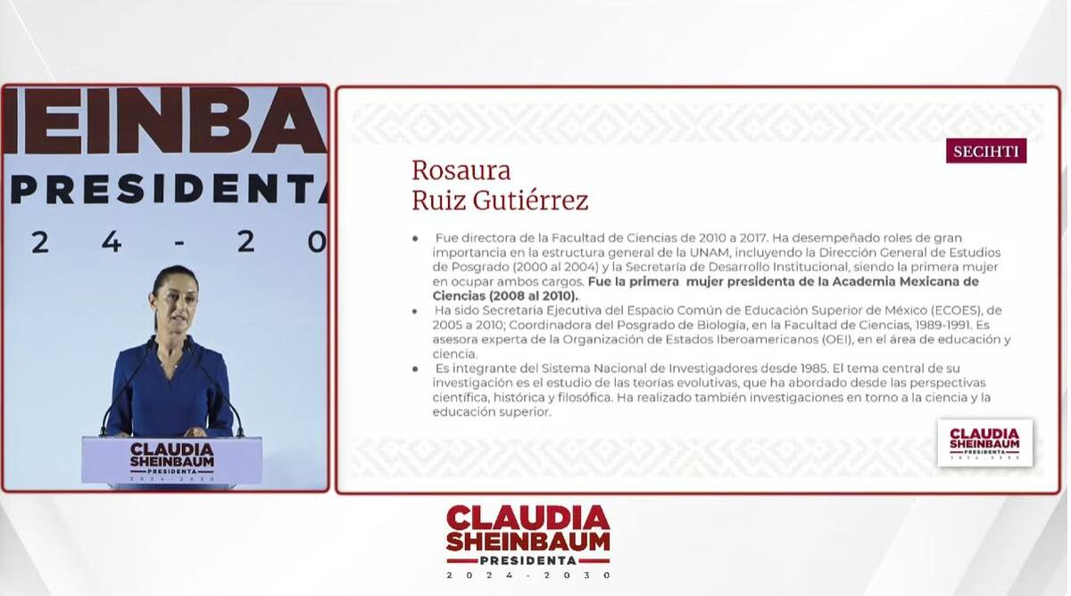 Claudia Sheinbaum presenta la trayectoria de Rosaura Ruiz Gutiérrez.