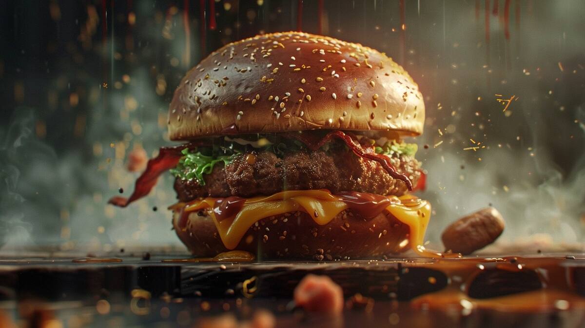 Fotografía de una hamburguesa generada por IA.