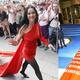 Katy Perry sorprende usando un vestido rojo de Balenciaga con una cola de 200 metros de largo