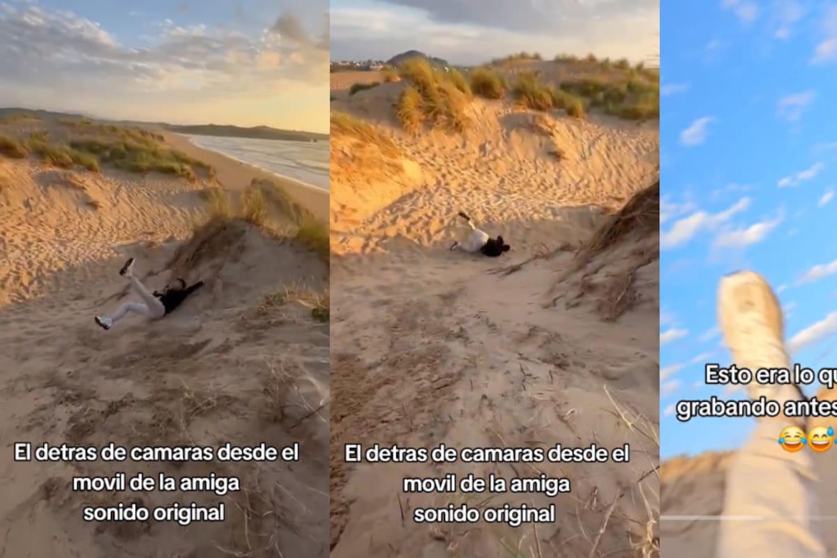 VIDEO: joven sufre de tremenda caída en la playa y lo deja todo grabado en dos perspectivas