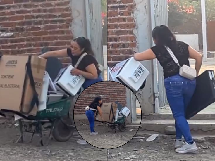 VIDEO: Se viraliza funcionaria de casilla por transportar material del INE en carretilla