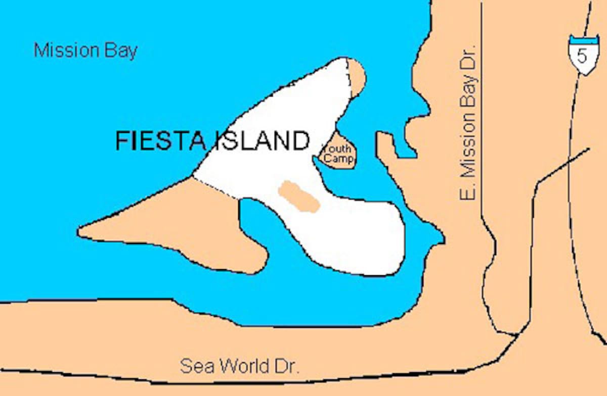 Mapa de Fiesta Island en la Bahía de San Diego.