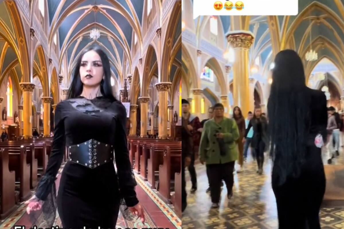Entra en una iglesia con una vestimenta gótica y la gente no puede dejar de mirarla