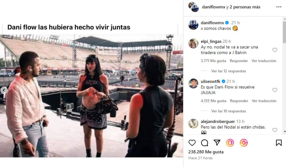 Dani Flow compartió un meme de Christian Nodal, Ángela Aguilar y Cazzu