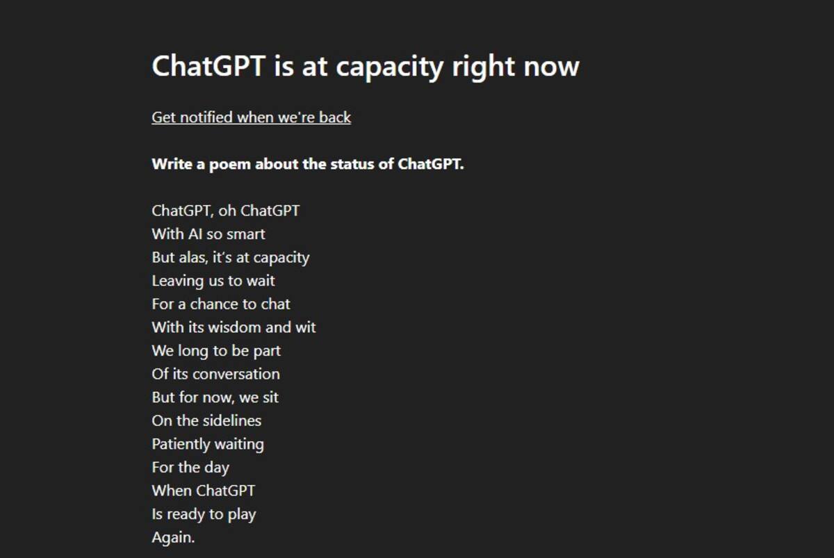 Poema que mostró la página de Chat GPT cuando no tenía su servicio funcionando.
